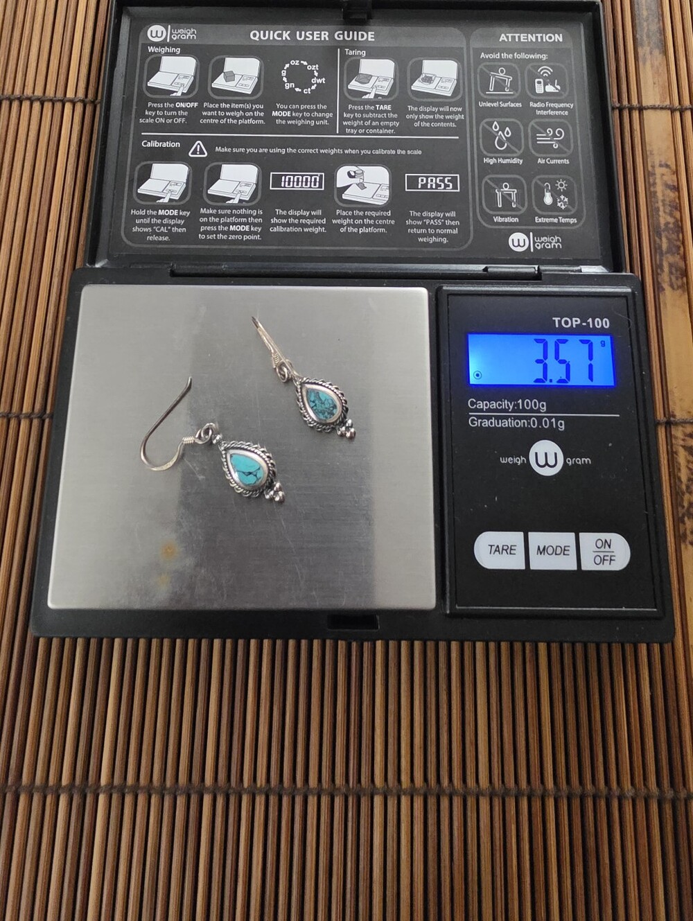 925 Silver Turquoise Dangle Earrings (Vintage) - Picture 11 of 11